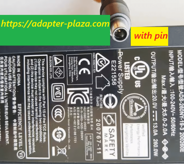 *Brand NEW*Original ADS-260NY-19-3 200260E 20V DC 13A 7.9 X 5.5mm WITH PIN AC ADAPTER Power Supply